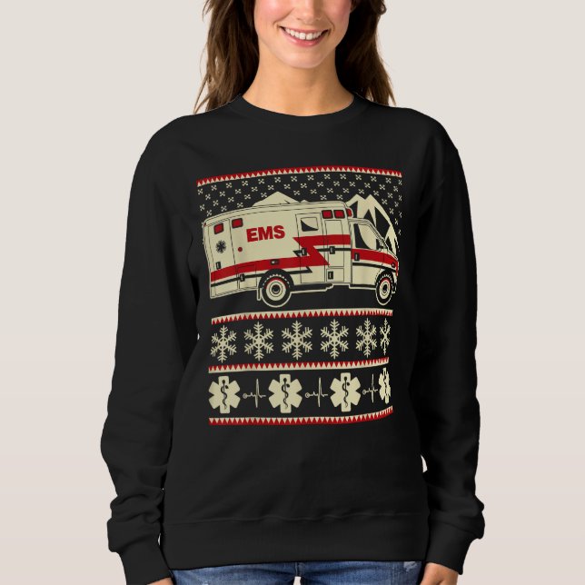 Suéter de Natal Frio e Engraçado EMT com ambulânci (Frente)