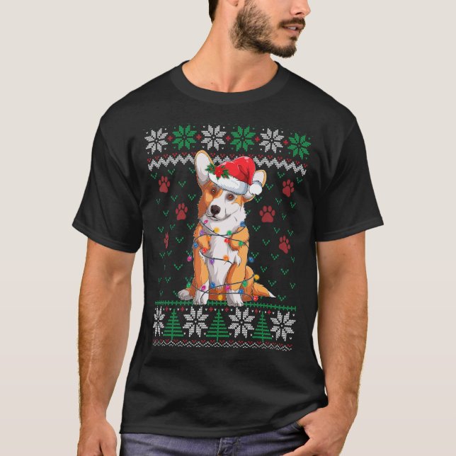 Suéter Feio Cachorro Chapéu de Papai Noel Luzes de (Frente)