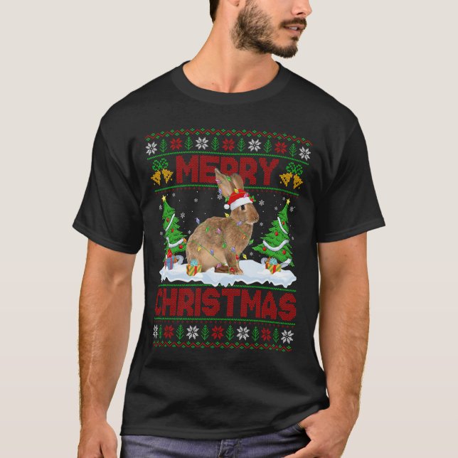 Suéter feio de Natal Coelho Bunny Luzes de animais (Frente)