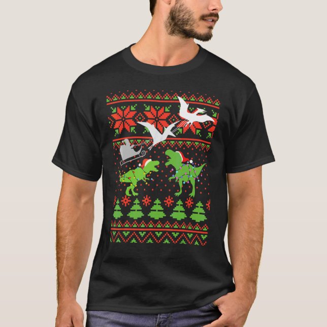 Suéter Feio de Natal de Dinossauro Para Crianças (Frente)