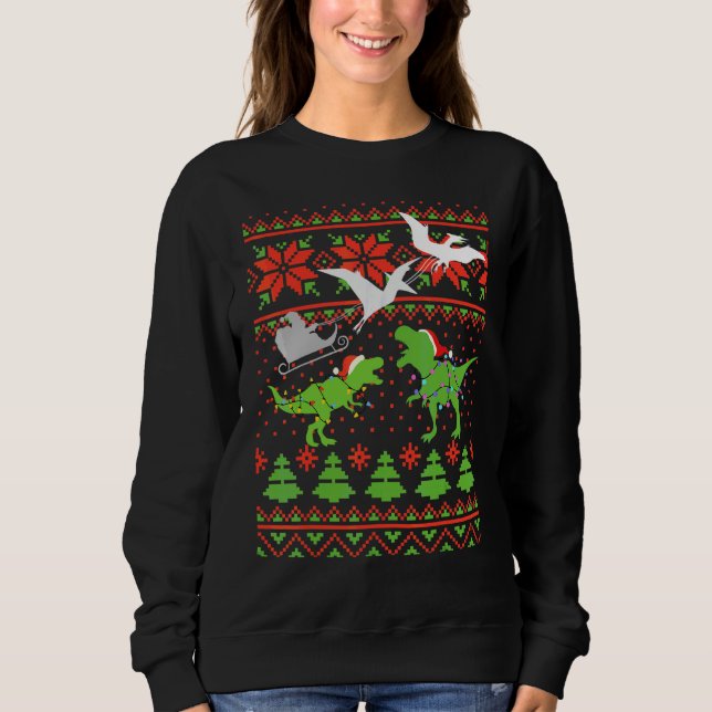 Suéter Feio de Natal de Dinossauro Para Crianças (Frente)