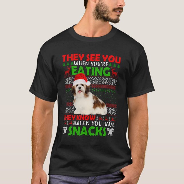 Suéter Feio Shih Tzu Eles Vêm Você Comendo Christm (Frente)