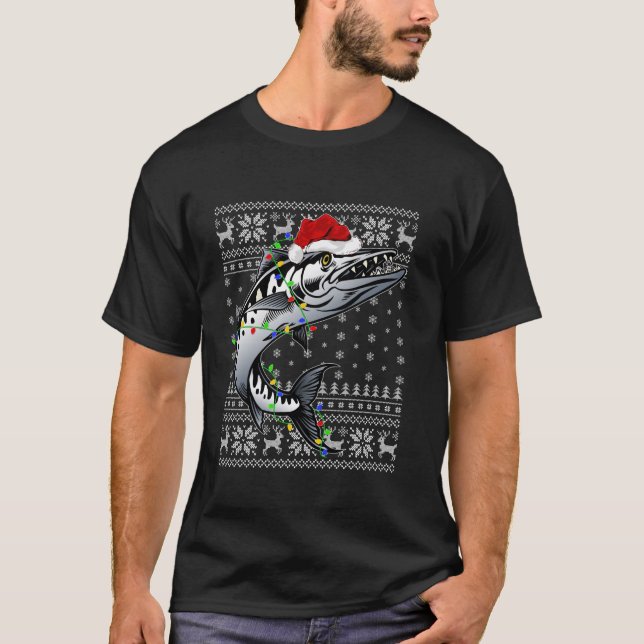 Suéter Feio Xmas Luz Santa Hat Barracuda Peixe (Frente)