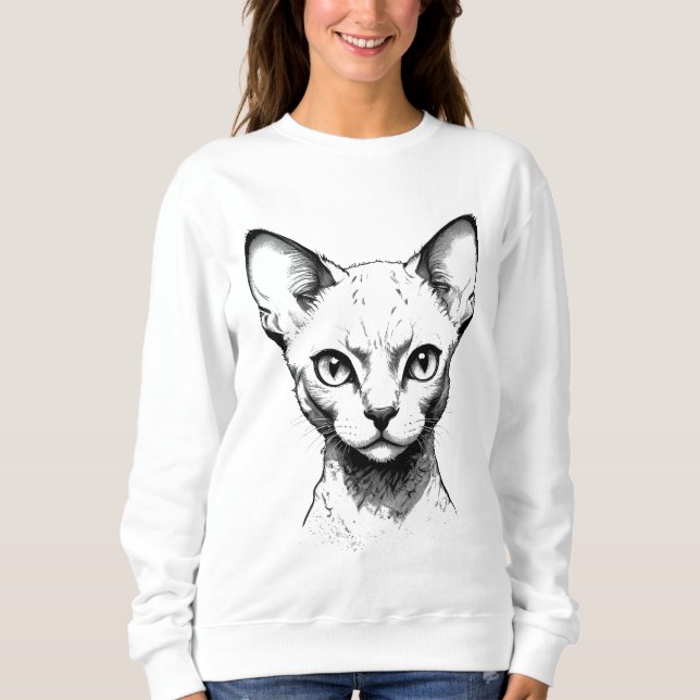 Suéter feminino com esboço de gato Devon Rex (Frente)