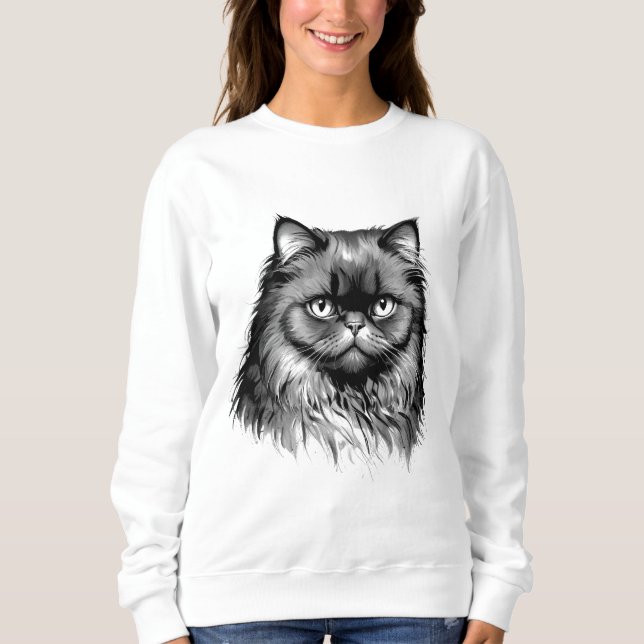 Suéter Feminino Esboço de Gato Persa Fofinho (Frente)