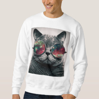 Suéter gato que veste o swatshirt dos óculos de sol