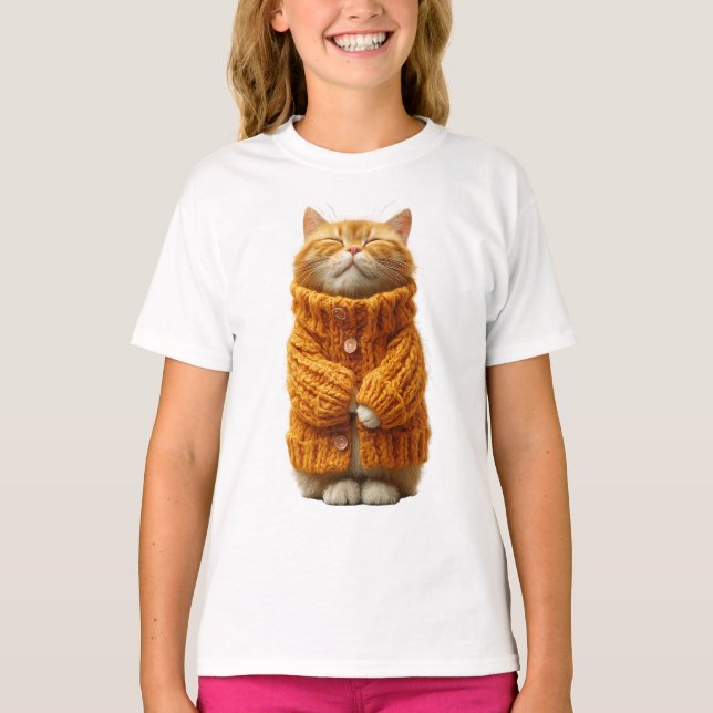 Suéter Laranja Aconchegante Gato Ginger Crianças (Frente)