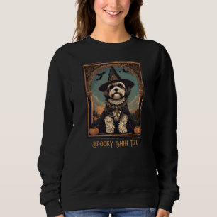 Suéter preto de Halloween Shih Tzu Assustador