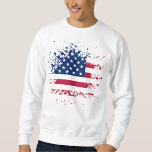 Suéter Sweat Homem Branco Básico EUA Bandeira