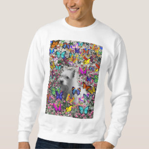 Suéter Violeta nas borboletas - cão branco de Westie