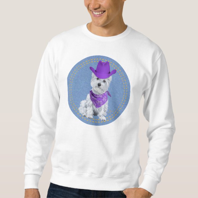 Suéter Westie Cowboy em Denim (Frente)