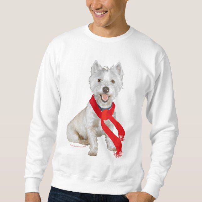 Suéter Westie de Inverno com um Cachecol Vermelho (Frente)