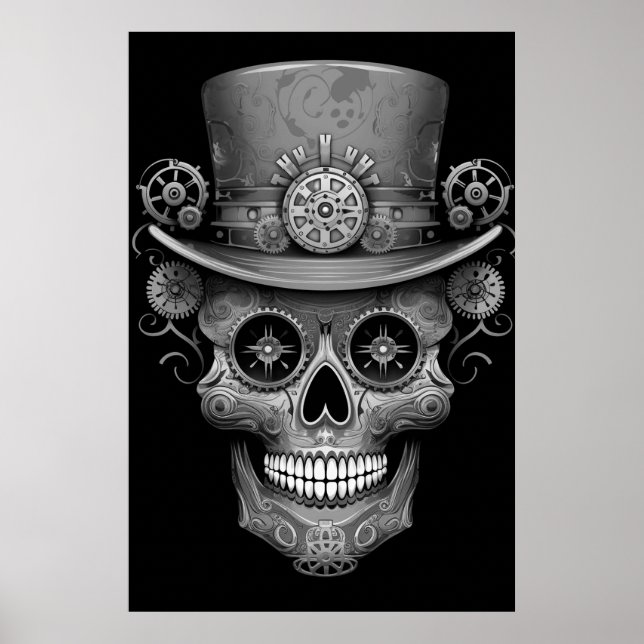 Sugar Skull Black + White Image on a Wall Poster (Frente)