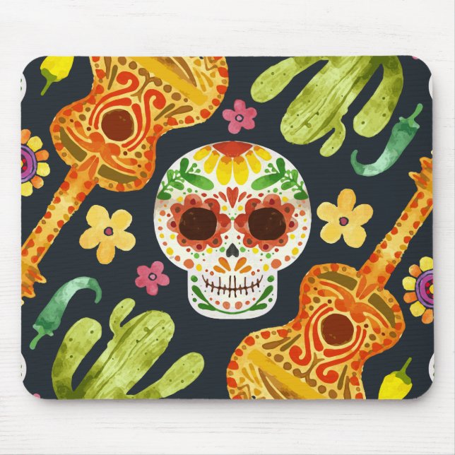 Sugar Skull e Guitars Dia de Muertos | Mousepad (Frente)