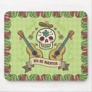 Sugar Skull e Guitars Dia de Muertos Mousepad