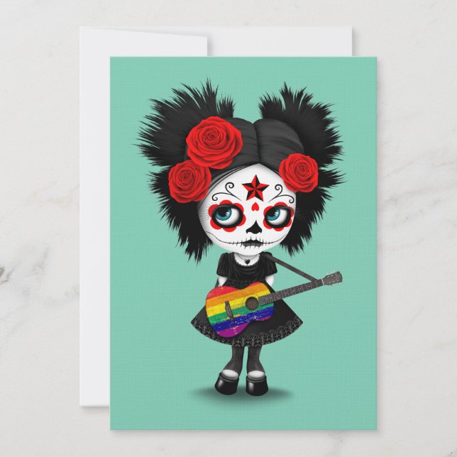 Sugar Skull Girl Jogando Rainbow Flag Guitar (Frente)