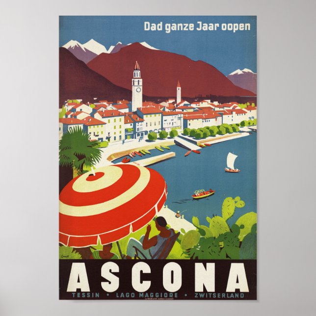 Suiça de Ascona - Poster de viagens suíço ventilad (Frente)