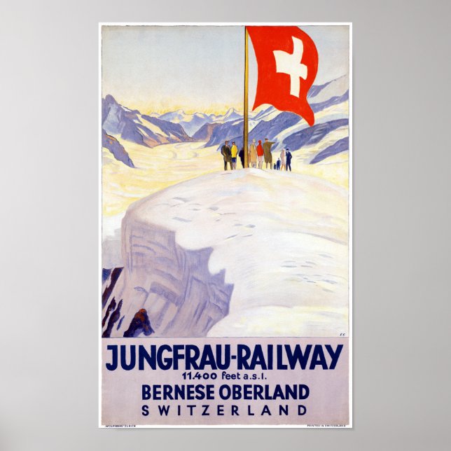 Suiça Jungfrau Poster vintage ferroviário (Frente)