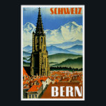 Suiça Poster de viagens vintage Bern<br><div class="desc">Um impressão de reprodução de um poster de arte vintage com a paisagem de Berna,  Suiça. Personalize o tamanho,  a textura,  a borda e/ou o quadro do poster para se adequar ao seu gosto.</div>