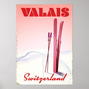 Suiça valais estilo vintage ski poster