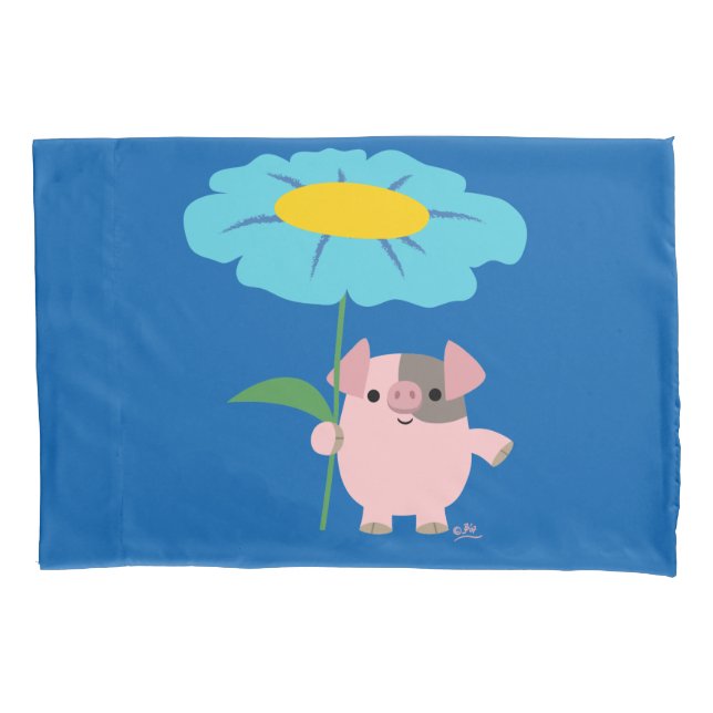 Suíno De Cartoon Bonito Com Presente (Azul) (Frente)