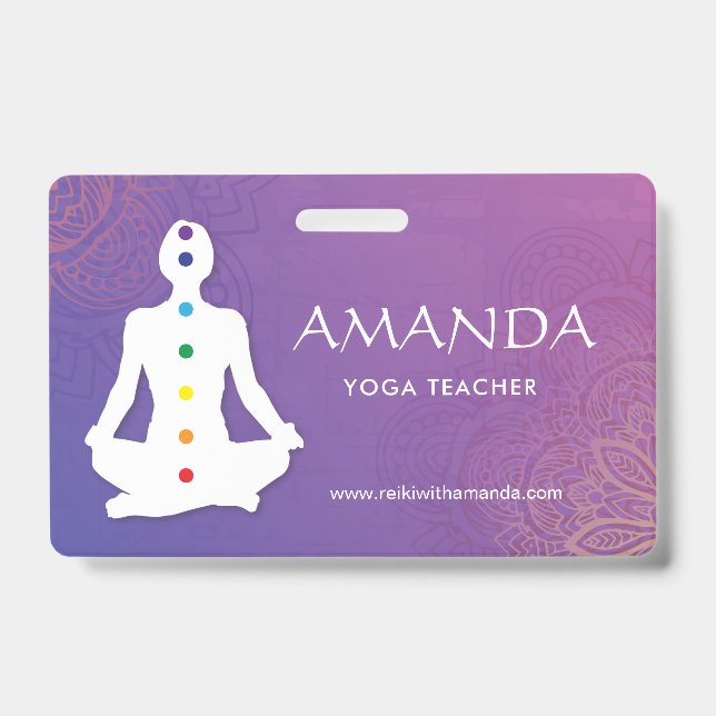 Sukhasna Pose Púrpura Mandala Chakra Crachá (Frente)