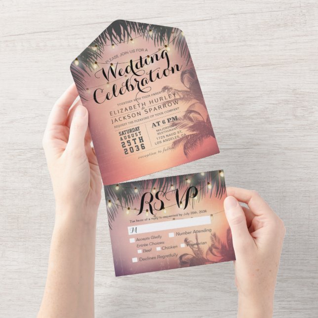 Summer Beach Palm Tree String Luzes Casamento RSVP (Tearaway)