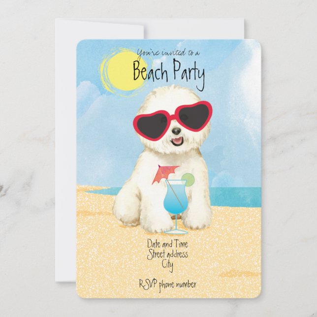Summer Bichon Frise Beach Convite de festas (Frente)