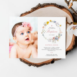 Summer Boho Wildflower Foto Baptism Convite