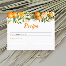 Summer Floral Orange Bridal Shower Recipie Card