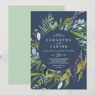 Summer Greenery Convite Casual Marinho