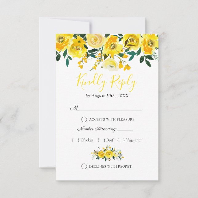 Summer Lemon Yellow Floral Weding RSVP (Frente)