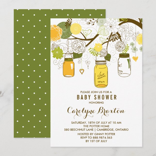 Summer Mason Jars | Convite ao Chá de fraldas (Frente/Verso)