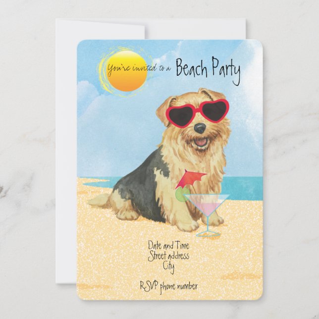 Summer Norfolk Terrier Beach Convite de festas (Frente)