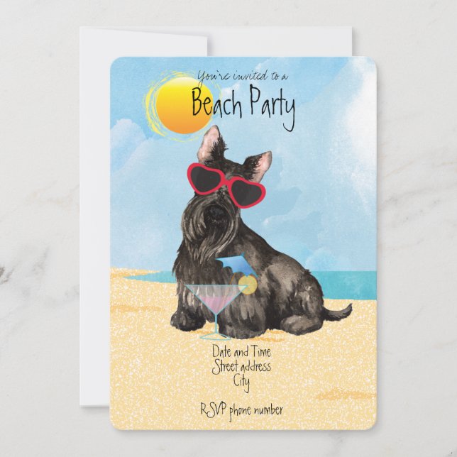 Summer Scottish Terrier Beach Convite de festas (Frente)