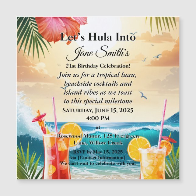 Summer Tropical Luau Beach Party aniversário de 21 (Frente)