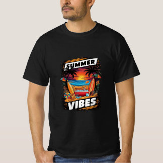 Summer Vibes Beach Scene T-Shirt - Diversão Tropic