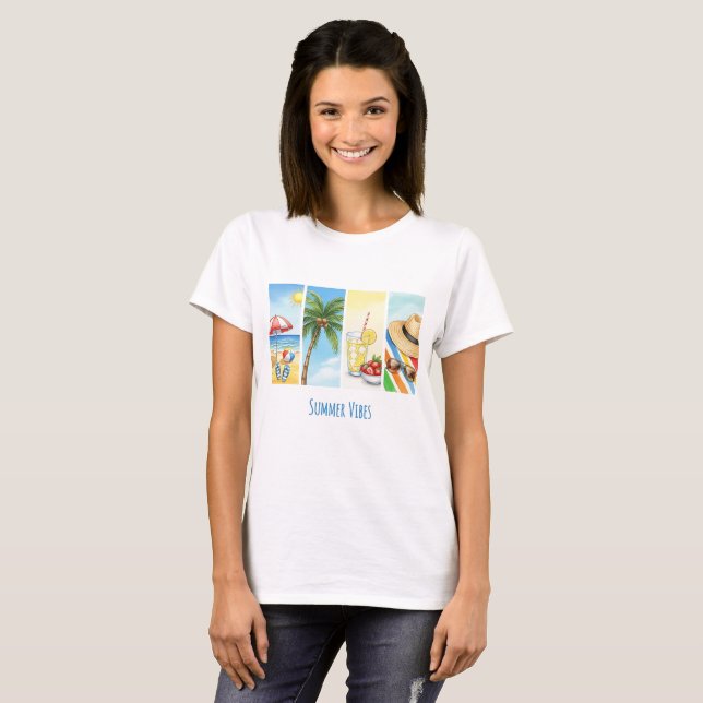 Summer Vibes Sublimação T-Shirt | Retro Beach Sce (Frente Completa)