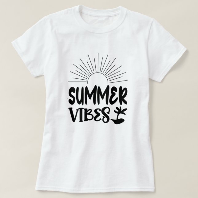 Summer Vibes Sun e Palm Tree Trendy T-Shirt (Frente do Design)