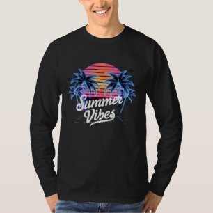 Summer Vibes Synthwave T-Shirt - Neon Palm Tree