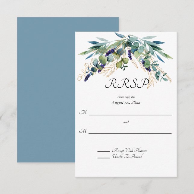 Summer Watercolor Eucalyptus Floral Wedding RSVP (Frente/Verso)