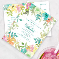 Summer Watercolor Floral 19º Convite de Aniversári