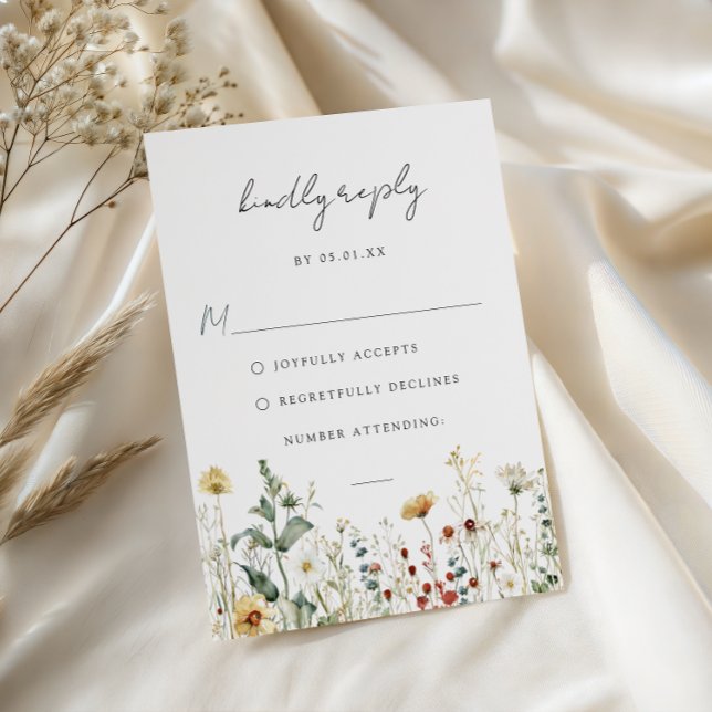 Summer Wildflower Field Wedding RSVP Card (Criador carregado)
