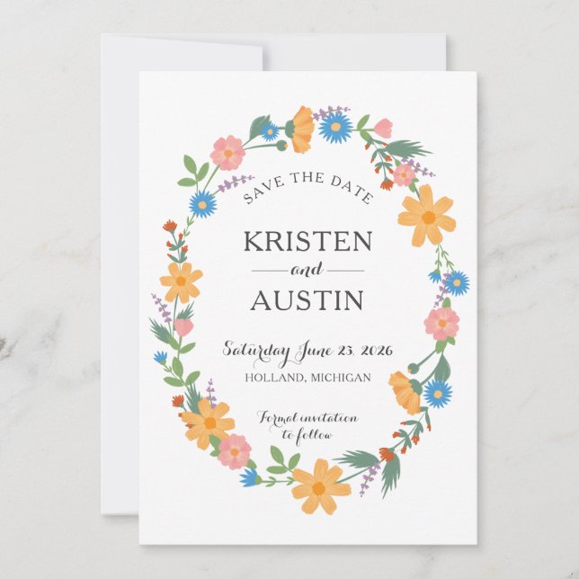 Summer Wildflower Flat Salvar Cartão De Data (Frente)