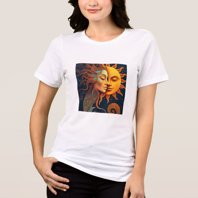 Sun and Moon Face T-Shirt – Celestial Art Tee for  (Frente)