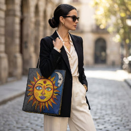 Sun and Moon Tote Bag with Colorful Celestial Art