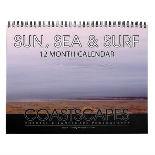 Sun, mar e surfa o calendário de 12 meses