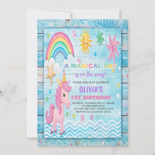 Sun Rainbow Unicorn - Convites de Aniversário (Frente)