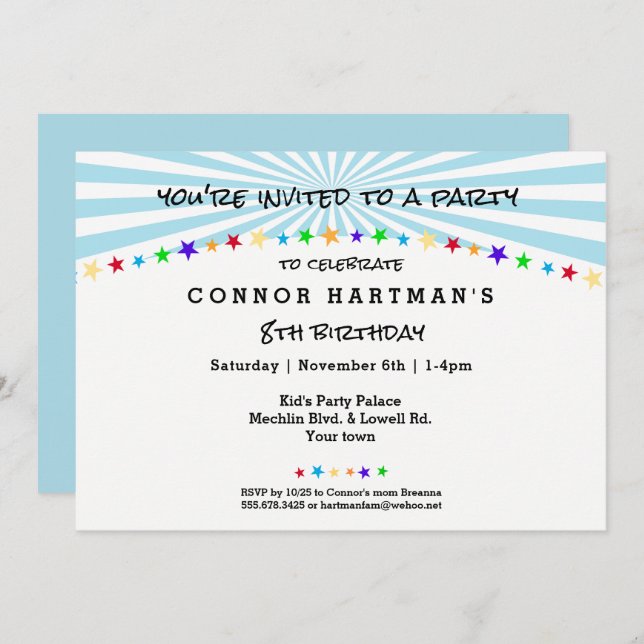 Sun Rays Kids De Diversão A Qualquer Idade Convite (Frente/Verso)