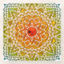 Sunburst Mandala Boho Glass Portas copos